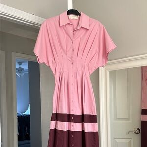 Anthropology Tobi Midi Dress Colorblock Button-Front Dress by Exquise